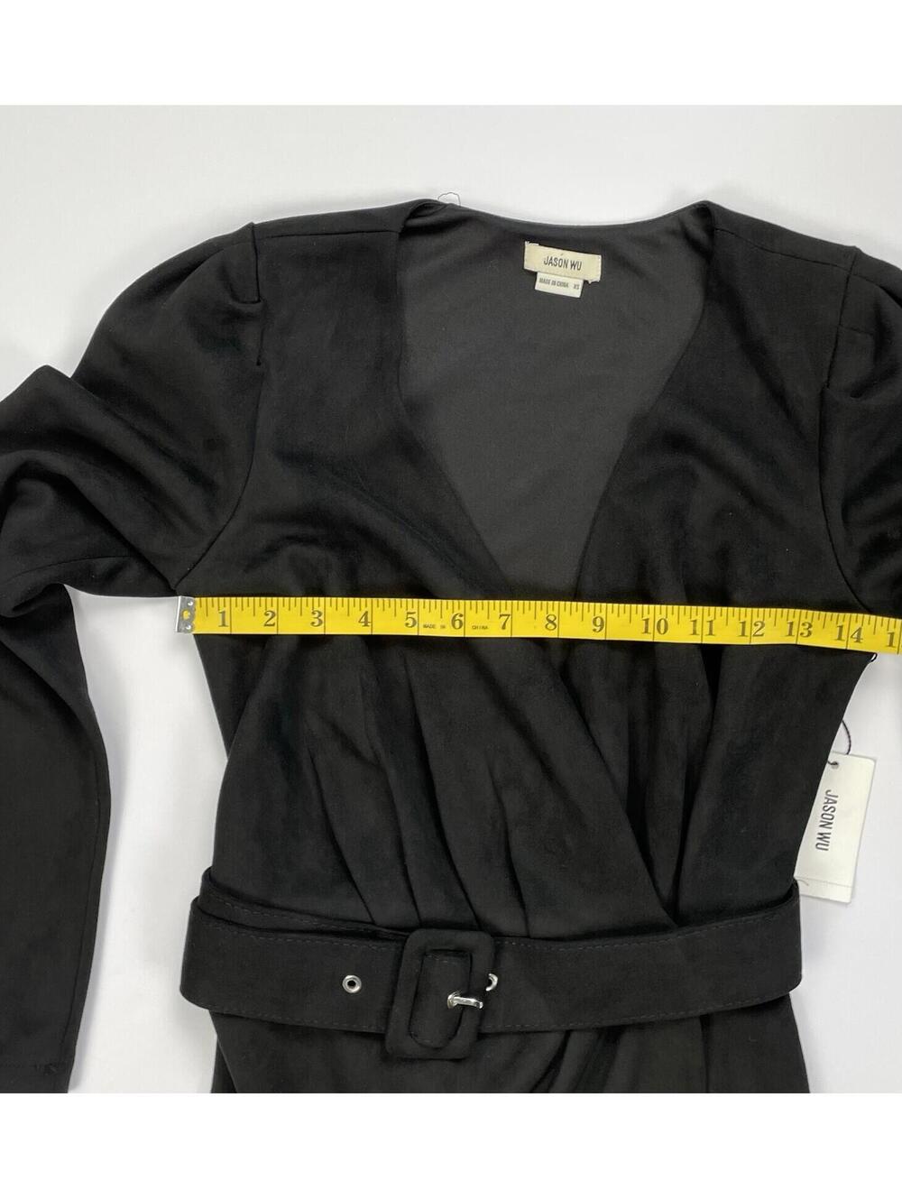 Jason Wu Faux Suede Belted Wrap Dress Black XS Long Sleeve Cocktail Party LBD - Picture 9 of 11